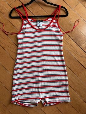 ✨ 2 / $30 ✨ Zara Kappa Red White and Navy Striped Ribbed Romper . New without ta